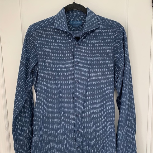 Lipson Men's Navy Dress Shirt with mini moustaches! Size 15.5" M - Picture 1 of 3